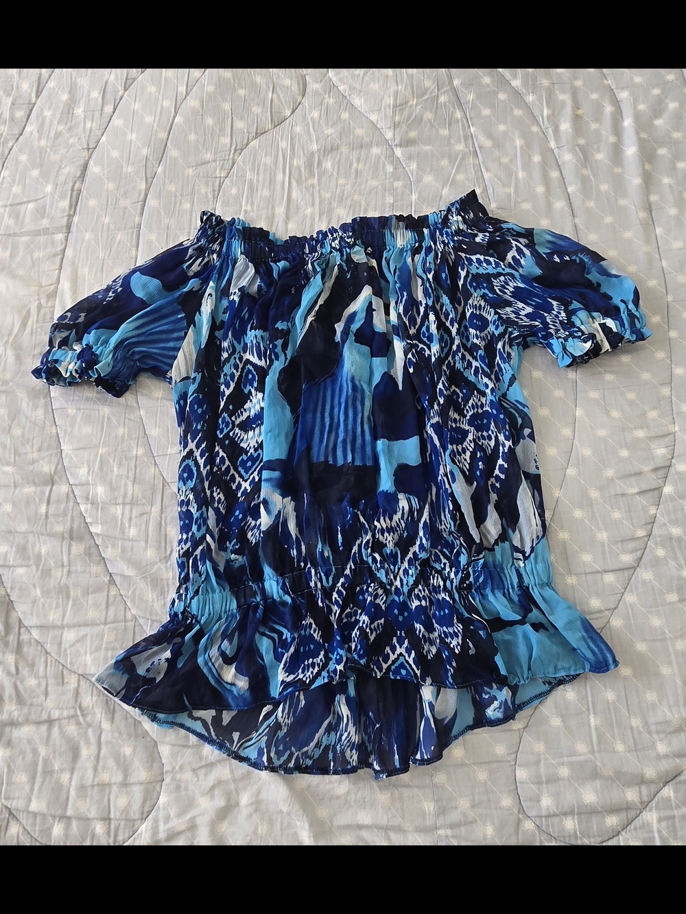 Mario Serrani Italy Blue Multi-Pattern Off-Shoulder Blouse
